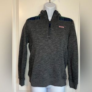 Vineyard Vines Gray Green and Blue Plaid Half Zip Sweatshirt